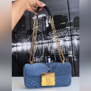 TOM FORD Denim Medium T-Clasp Shoulder Bag